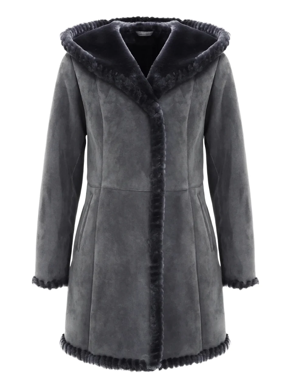 Gorski Women's Shearling Lamb Parka with Whipstitch Trim - Anthracite
