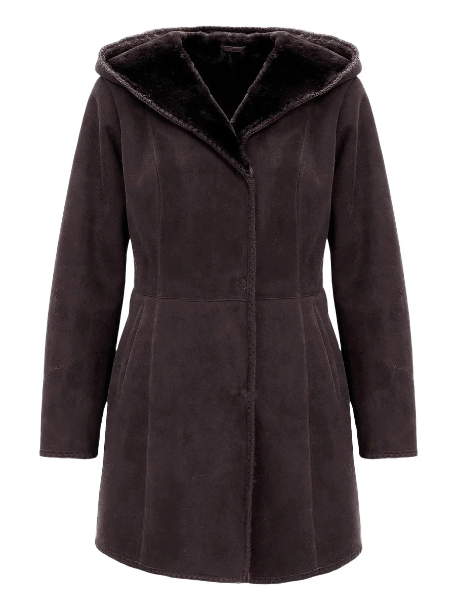 Gorski Women's Merino Shearling Lamb Parka with Embroidered Trim - Dark Brown