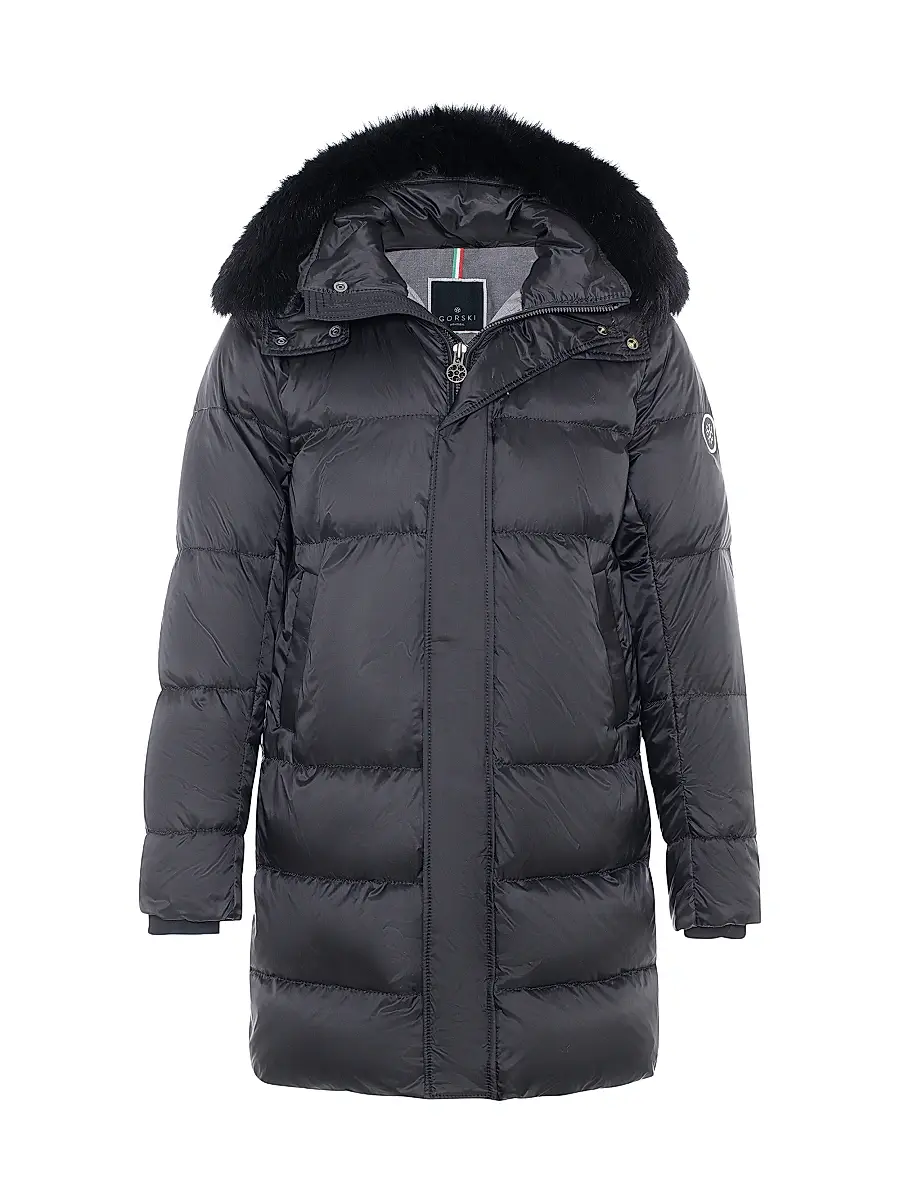 Gorski Men's Apres-Ski Parka with Detachable Toscana Lamb Hood Trim - Black Black - Size XL | Image 1 Gorski Men's Apres-Ski Parka with Detachable Toscana Lamb Hood Trim - Black Black - Size XL | Image 1