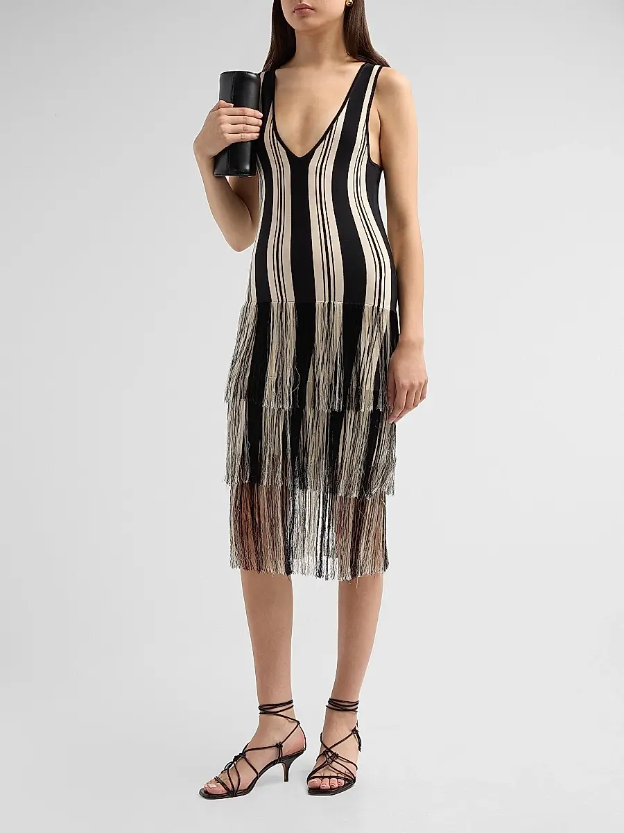 Toccin Women's Finley Cotton-Blend Stripe Fringe Minidress | Thumbnail 2