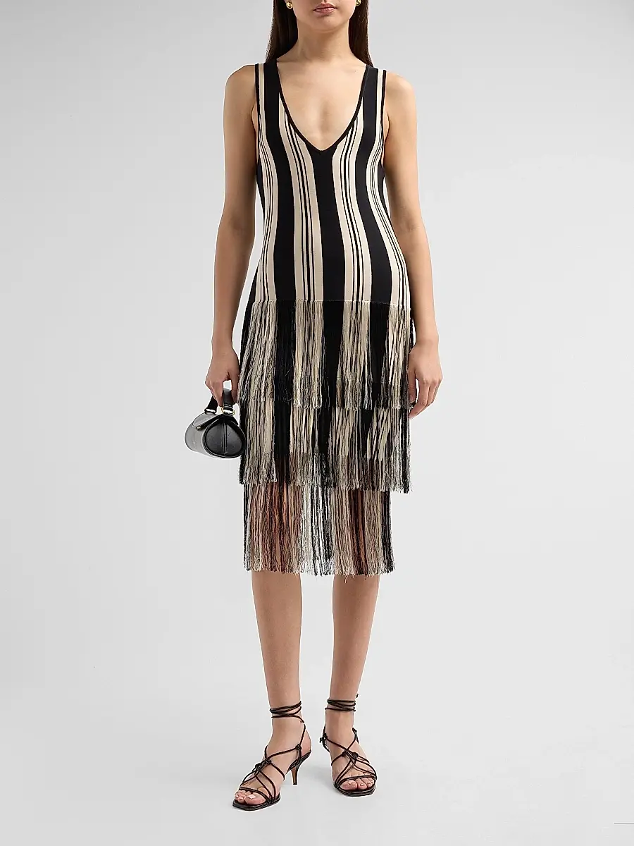 Toccin Women's Finley Cotton-Blend Stripe Fringe Minidress | Thumbnail 4