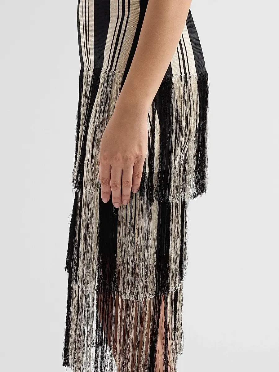 Toccin Women's Finley Cotton-Blend Stripe Fringe Minidress | Thumbnail 5