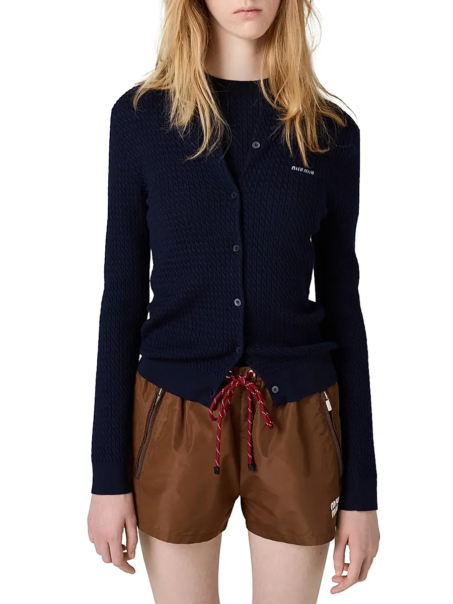 Miu Miu Women's Cable-Knit Cashmere and Silk Cardigan | Thumbnail 2 Miu Miu Women's Cable-Knit Cashmere and Silk Cardigan | Thumbnail 2