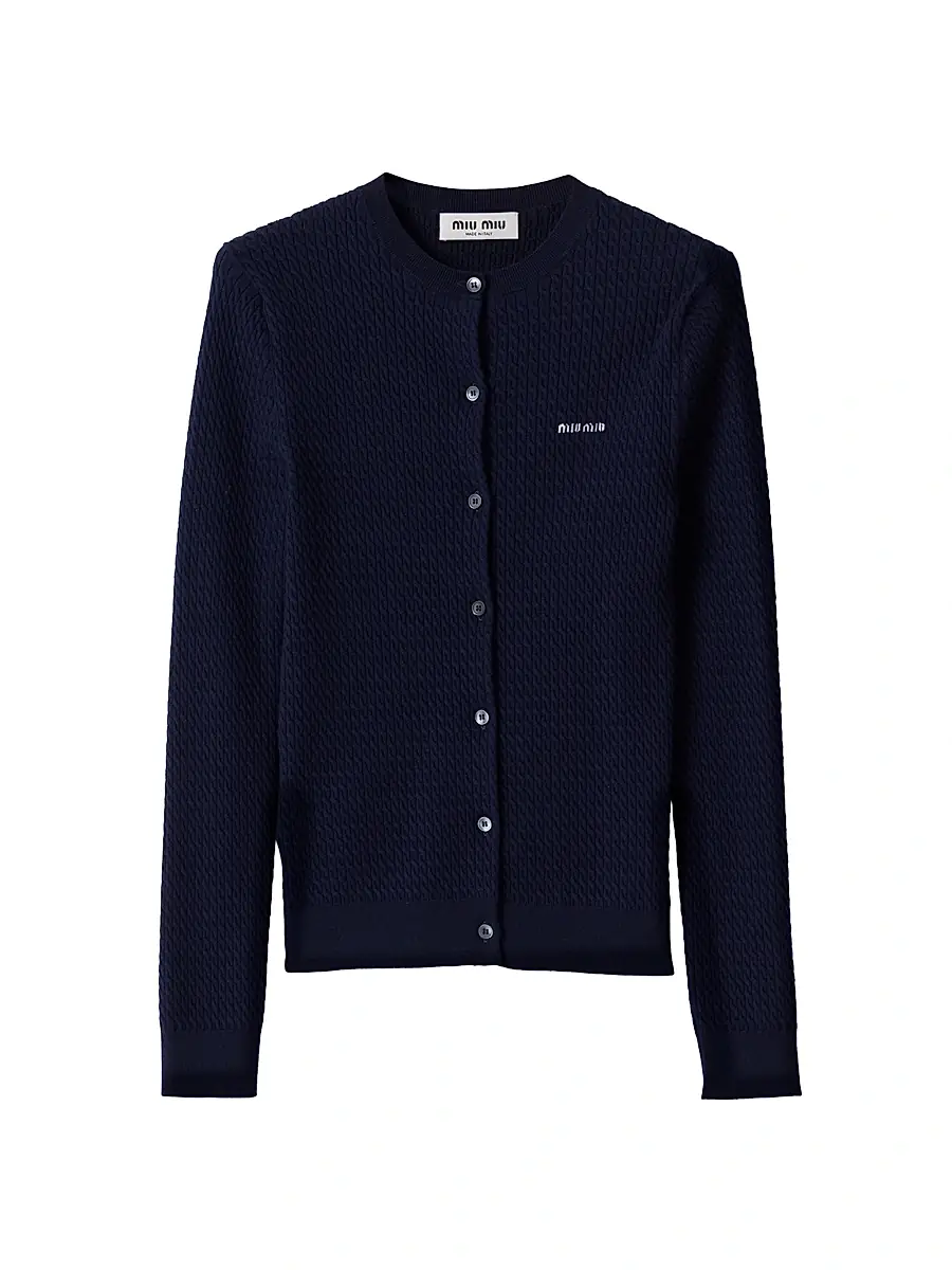 Miu Miu Women's Cable-Knit Cashmere and Silk Cardigan | Image 1 Miu Miu Women's Cable-Knit Cashmere and Silk Cardigan | Image 1