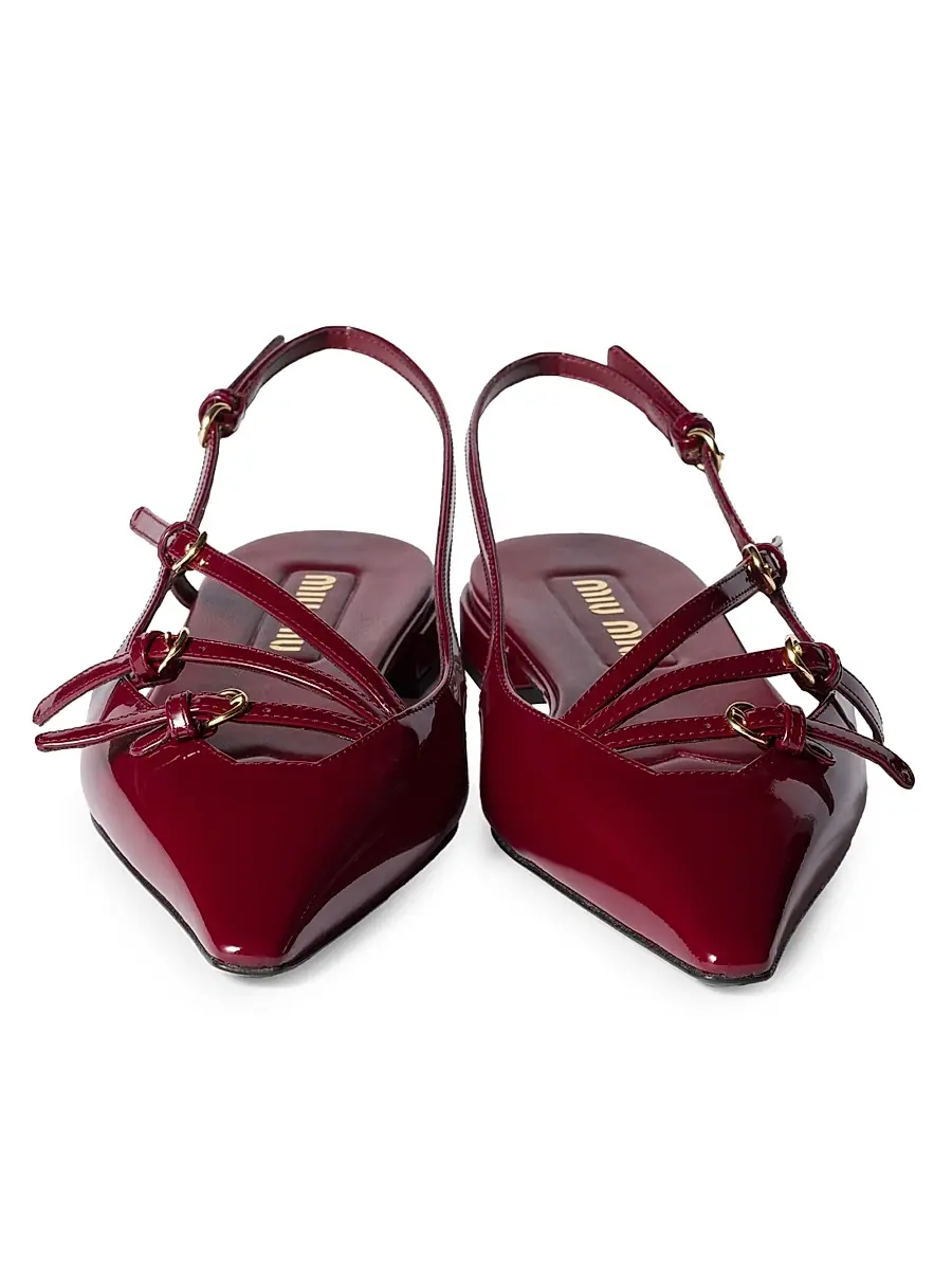 Miu Miu Women's Patent Leather Slingback Ballerinas with Buckles - Red | Thumbnail 2 Miu Miu Women's Patent Leather Slingback Ballerinas with Buckles - Red | Thumbnail 2