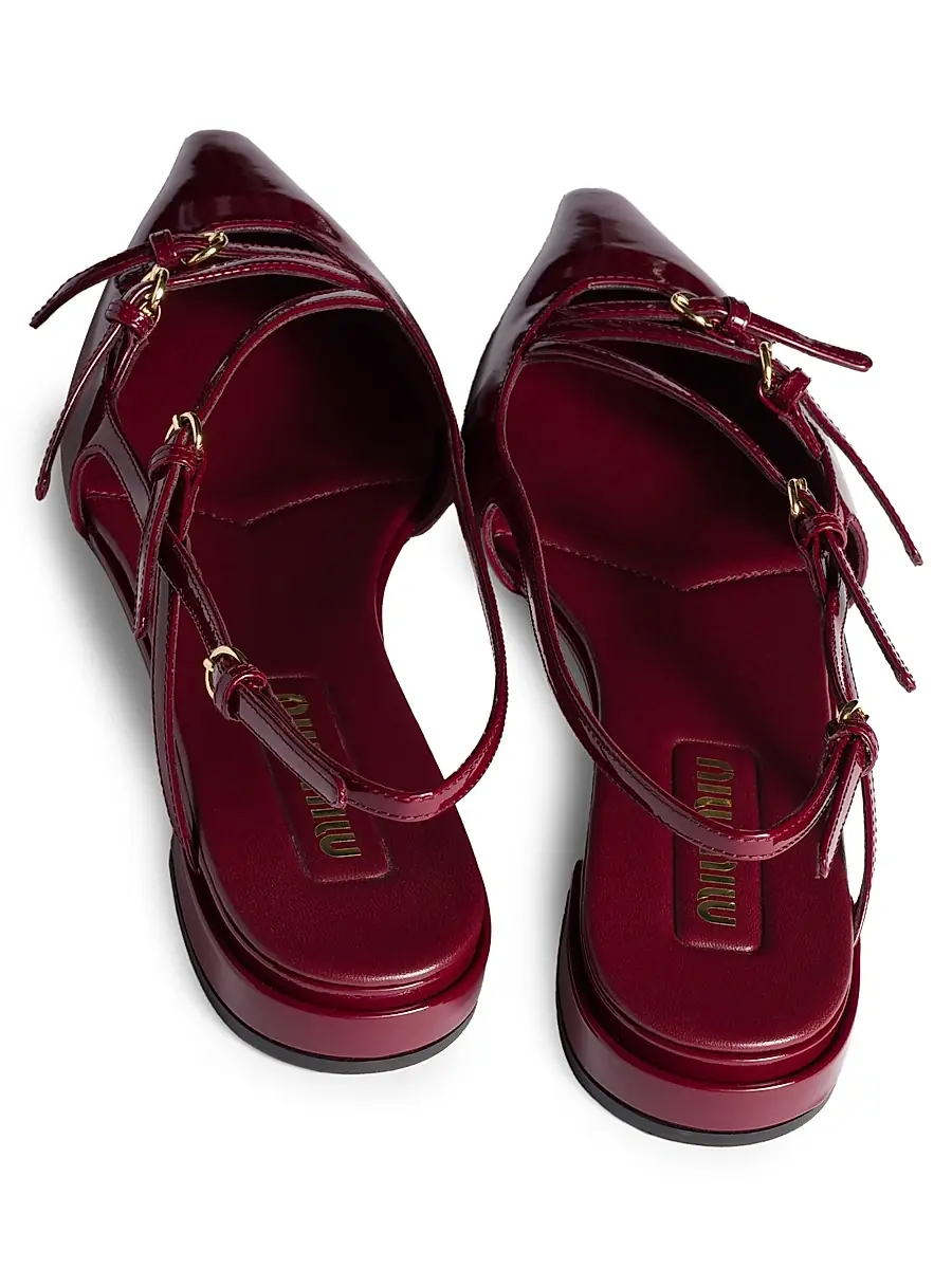 Miu Miu Women's Patent Leather Slingback Ballerinas with Buckles - Red | Thumbnail 3 Miu Miu Women's Patent Leather Slingback Ballerinas with Buckles - Red | Thumbnail 3