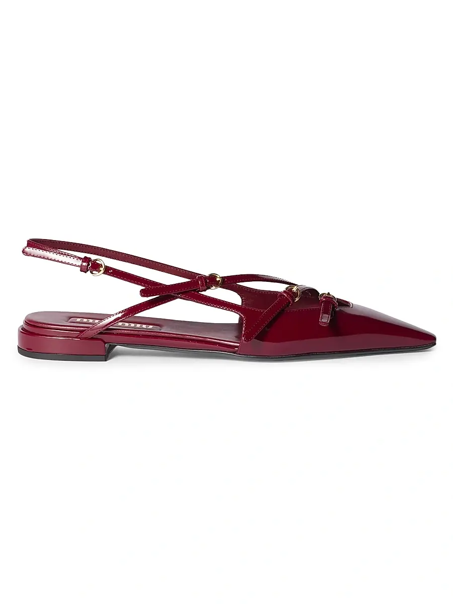 Women's Patent Leather Slingback Ballerinas with Buckles - Red Women's Patent Leather Slingback Ballerinas with Buckles - Red