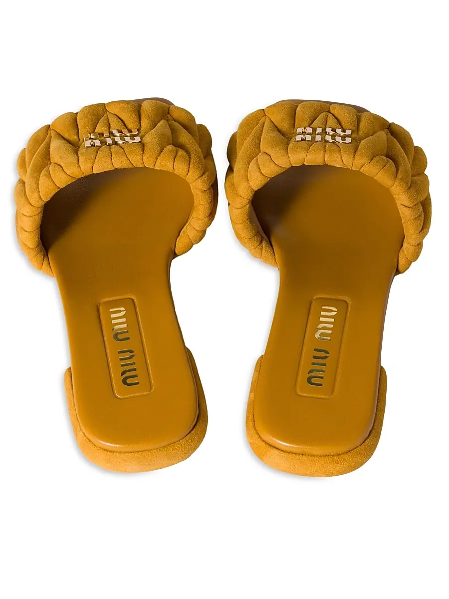 Miu Miu Women's Matelassé Suede Slides | Thumbnail 2