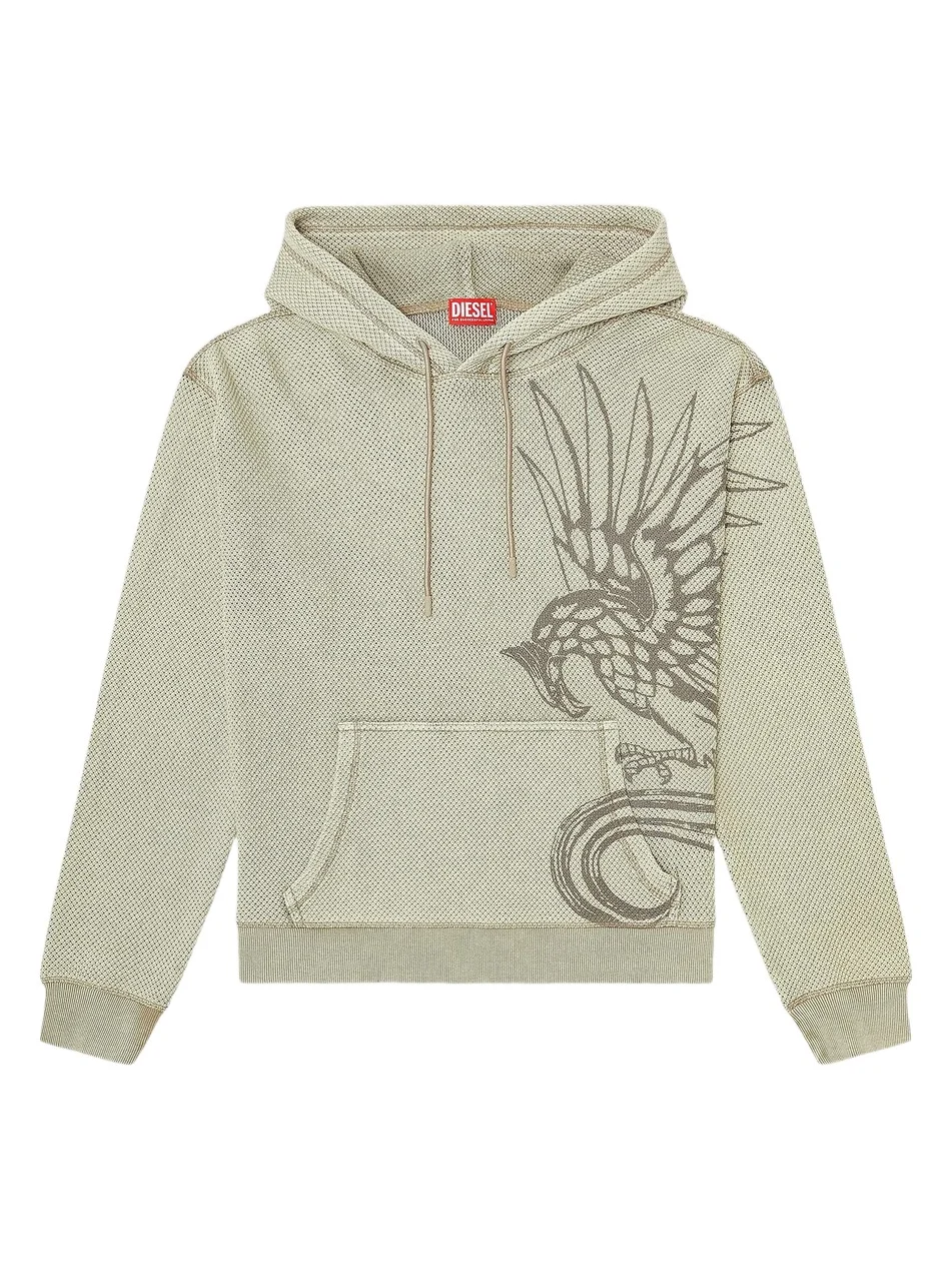 Diesel Men's Norm Eagle-Graphic Acid-Wash Mesh Hoodie