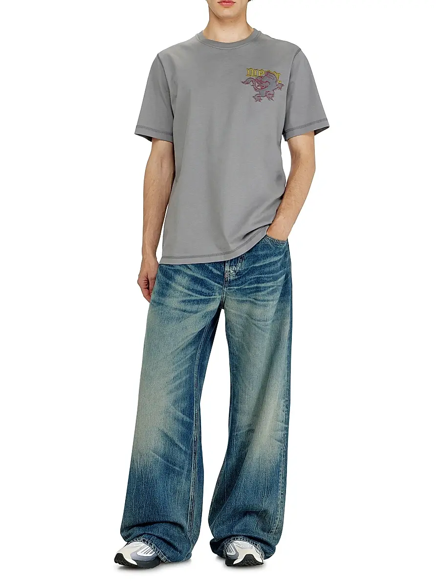 Diesel Men's Logo-Embroidered Cotton Jersey T-Shirt | Thumbnail 2