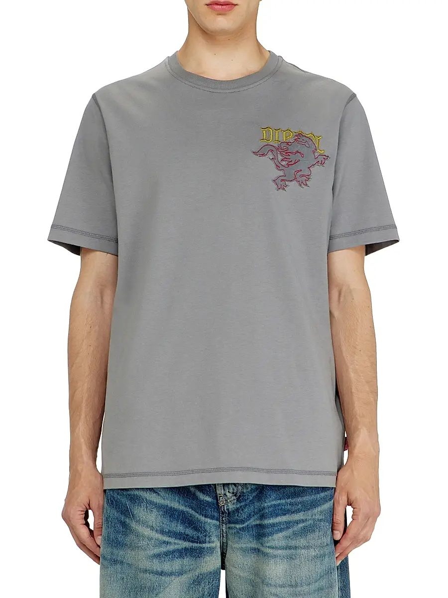 Diesel Men's Logo-Embroidered Cotton Jersey T-Shirt | Thumbnail 3