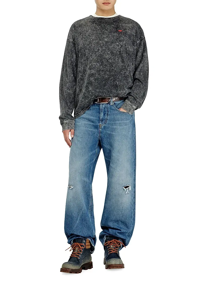 Diesel Men's Logo Acid-Washed Cotton T-Shirt | Thumbnail 2 Diesel Men's Logo Acid-Washed Cotton T-Shirt | Thumbnail 2