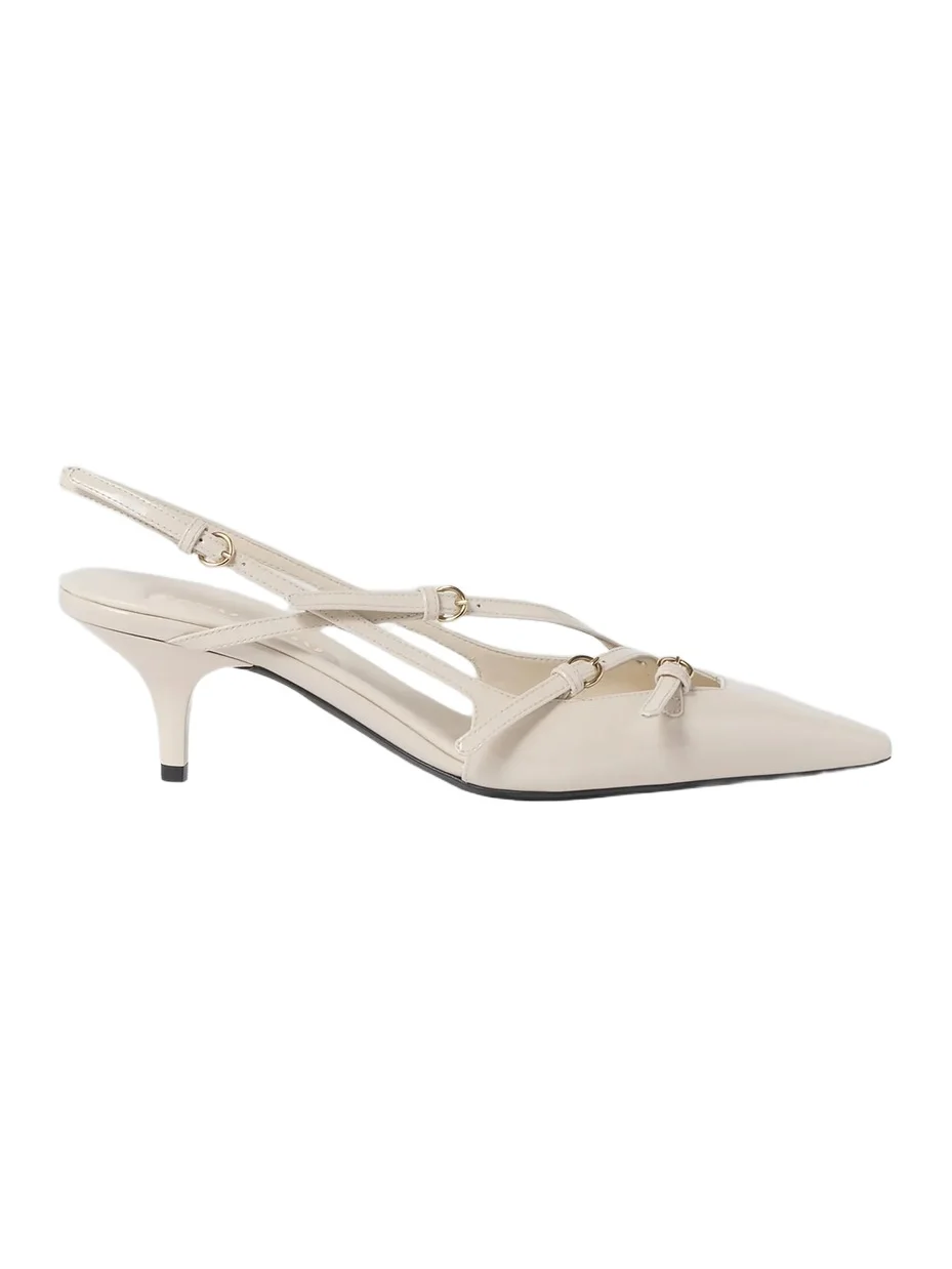 Miu Miu Women's Patent Leather Slingbacks with Buckles - Beige Khaki