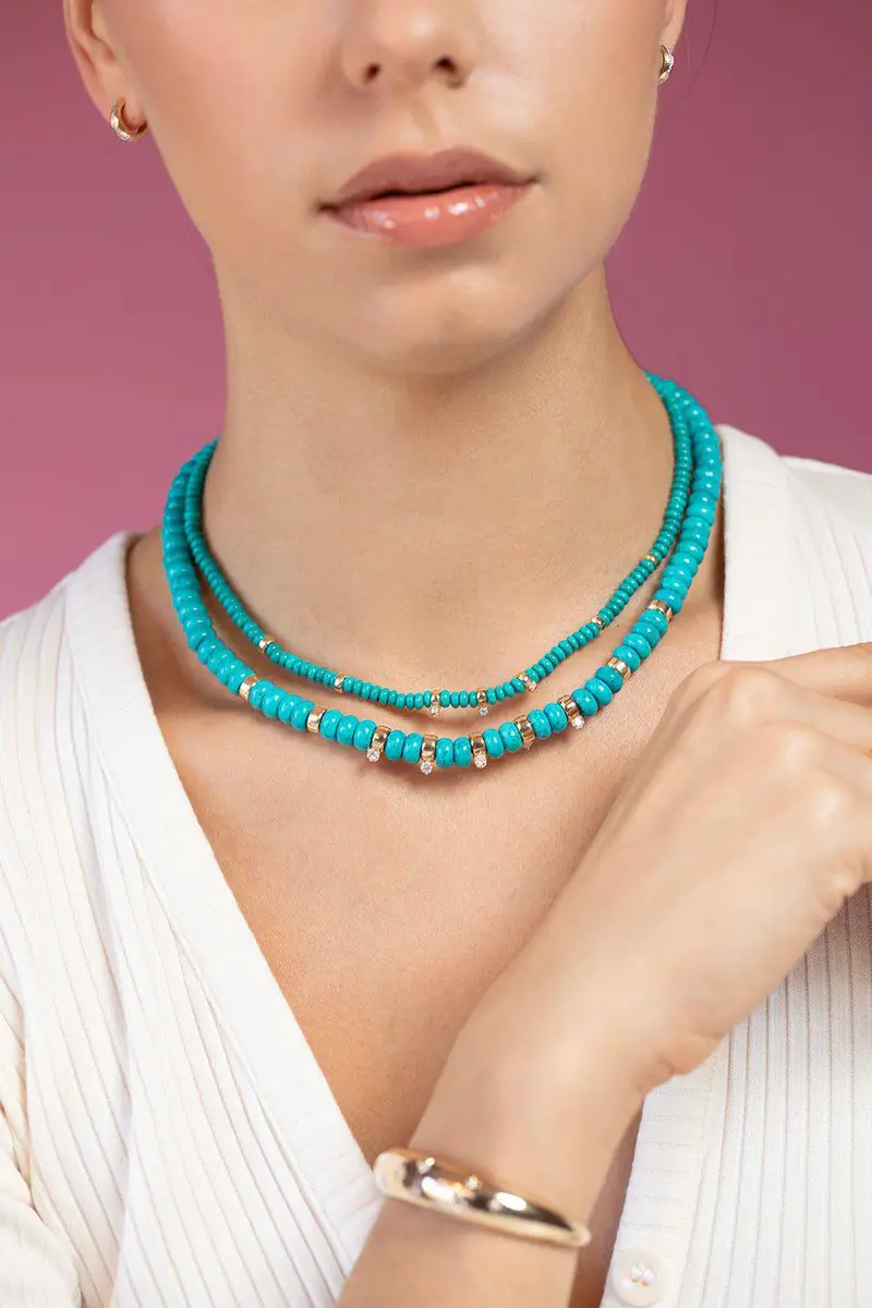 Zoë Chicco 3 Prong Diamond Turquoise Rondelle Bead Necklace | Thumbnail 2
