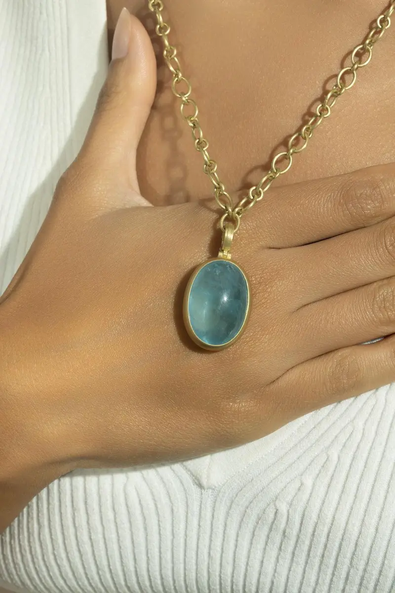 LEIGH MAXWELL Aqua Cabochon Large Oval Pendant | Thumbnail 2 LEIGH MAXWELL Aqua Cabochon Large Oval Pendant | Thumbnail 2