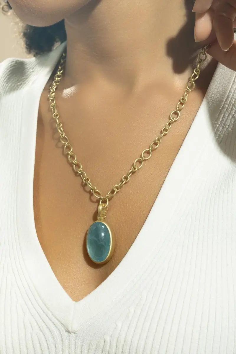 LEIGH MAXWELL Aqua Cabochon Large Oval Pendant | Thumbnail 3 LEIGH MAXWELL Aqua Cabochon Large Oval Pendant | Thumbnail 3