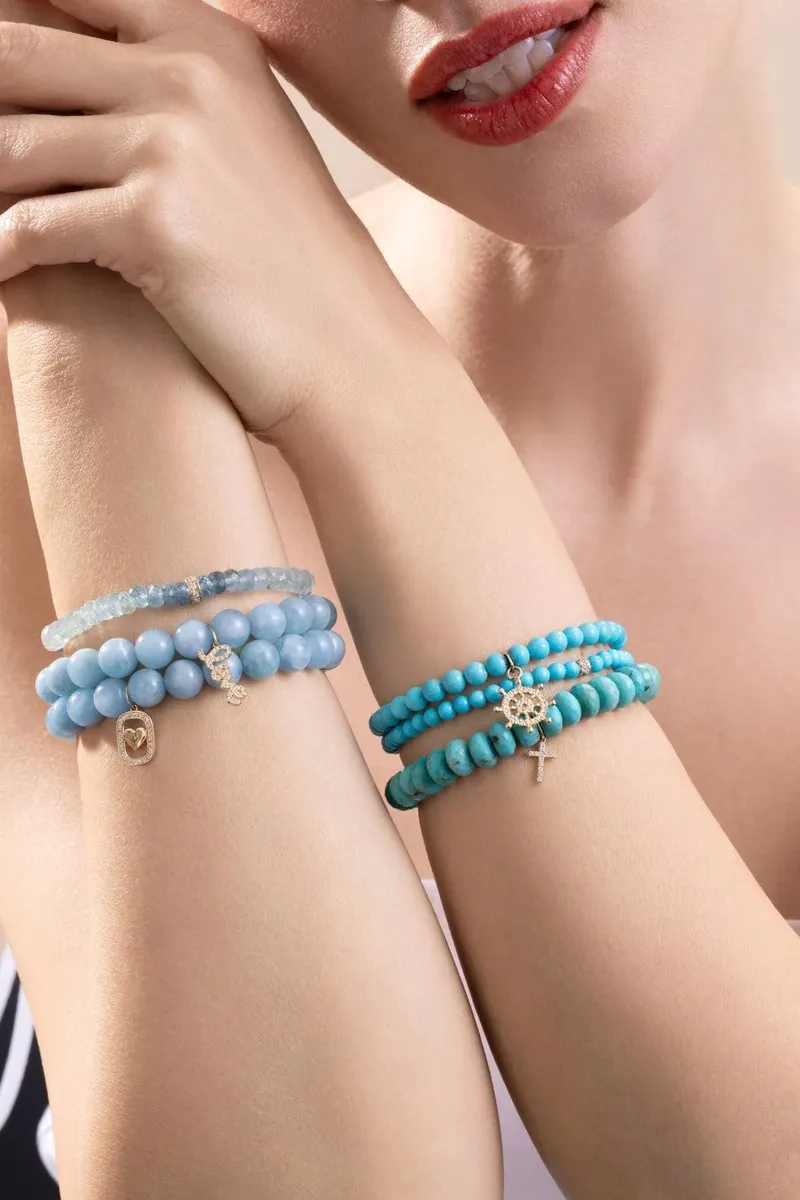 Sydney Evan Aquamarine Diamond Rondelle Bead Bracelet | Thumbnail 3
