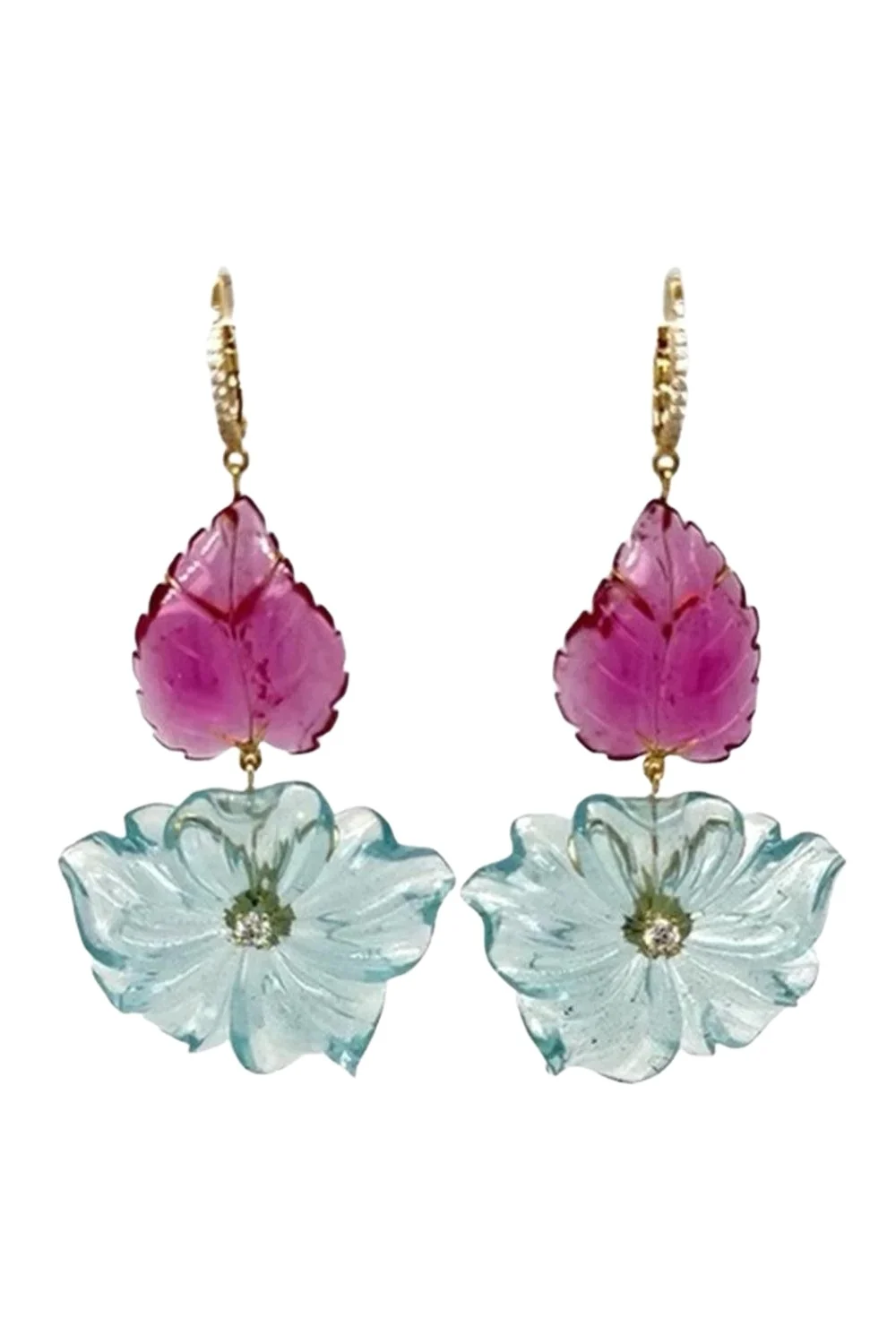 LISA NIK Aquamarine Rubellite Flower Earrings