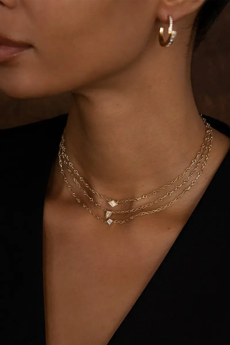 Azlee Bullet Diamond Motif Chain Necklace | Thumbnail 2 Azlee Bullet Diamond Motif Chain Necklace | Thumbnail 2
