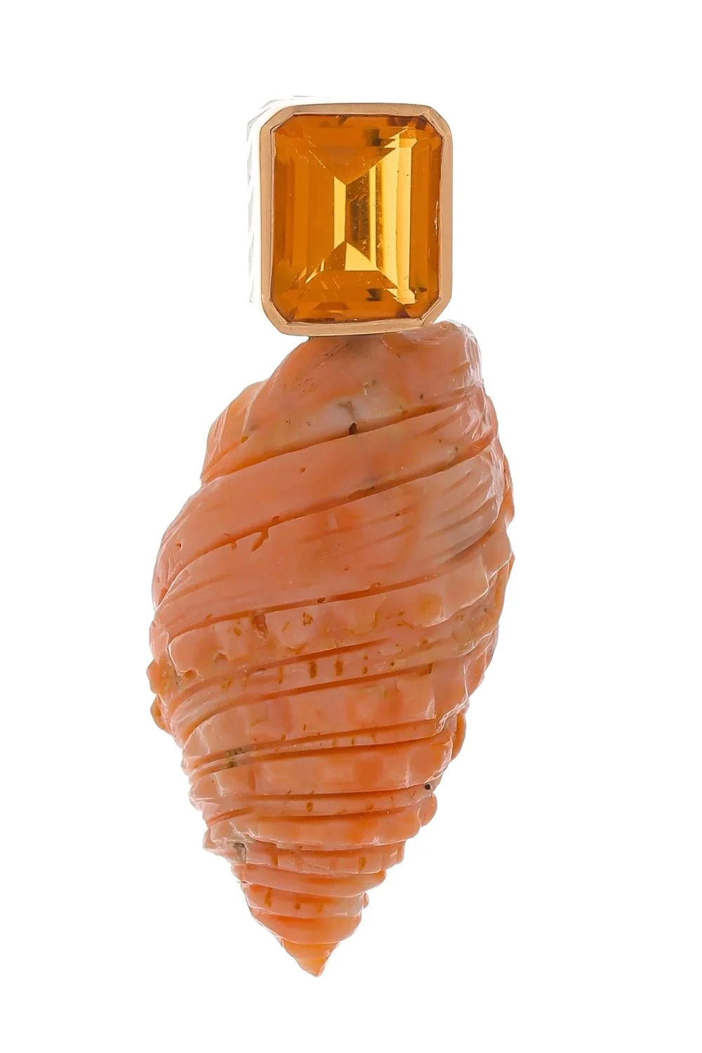 Carved Coral Citrine Charm