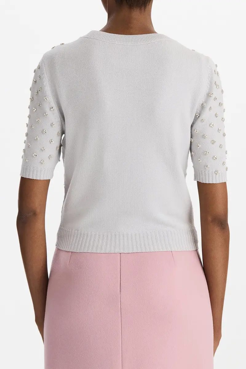 Oscar de la Renta Crystal Floral Elbow Sleeve Cardigan | Thumbnail 4 Oscar de la Renta Crystal Floral Elbow Sleeve Cardigan | Thumbnail 4