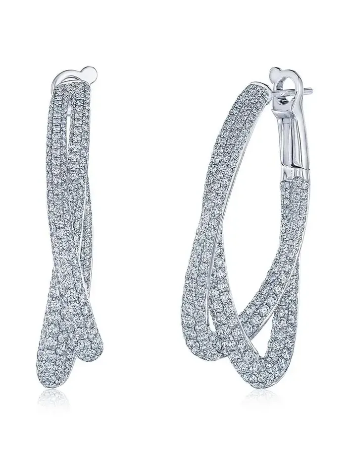 Diamond Pave Moonlight Crossover Hoop Earrings