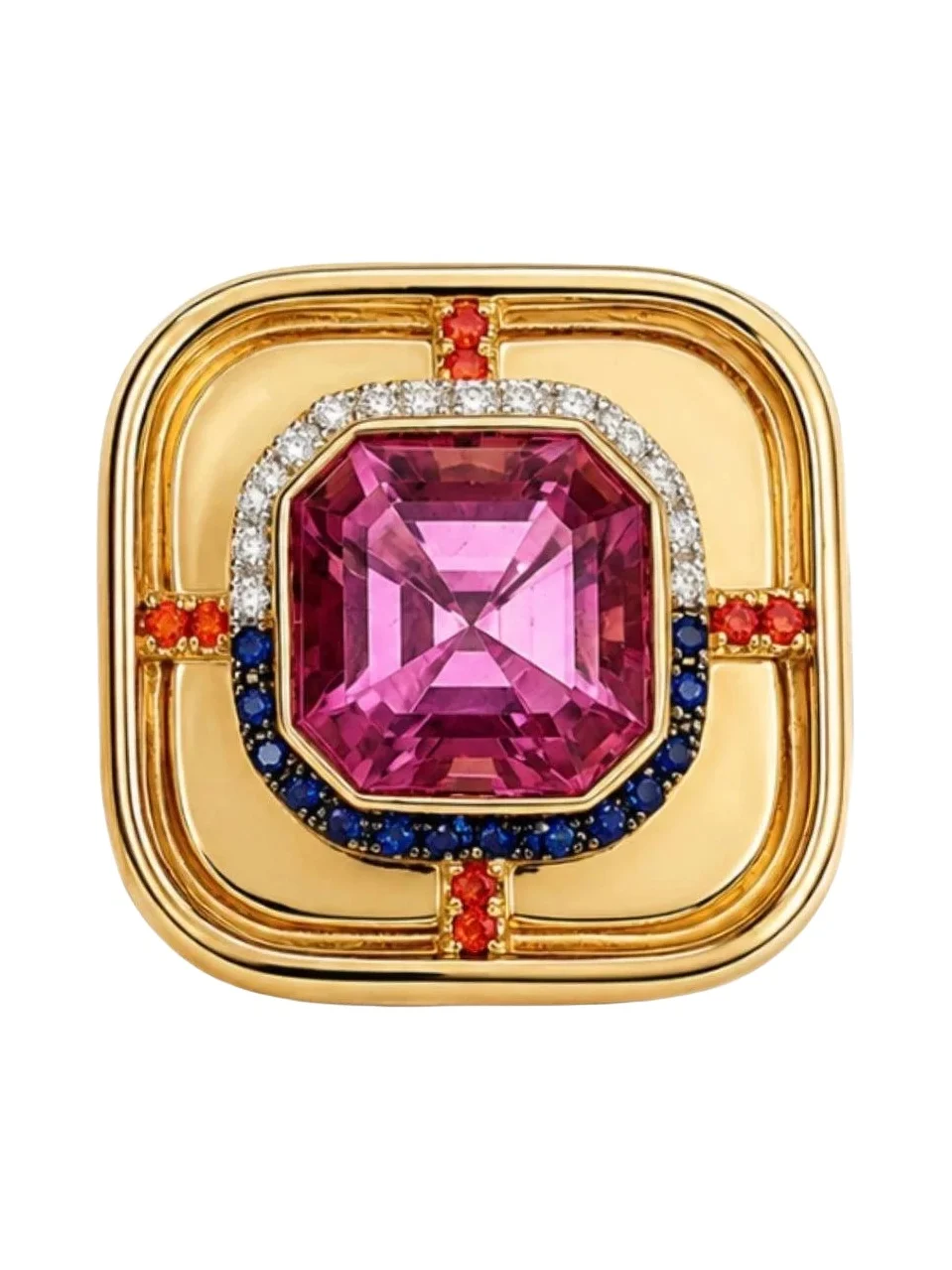EDINA KISS Diamond Pink Tourmaline Art Deco Ring
