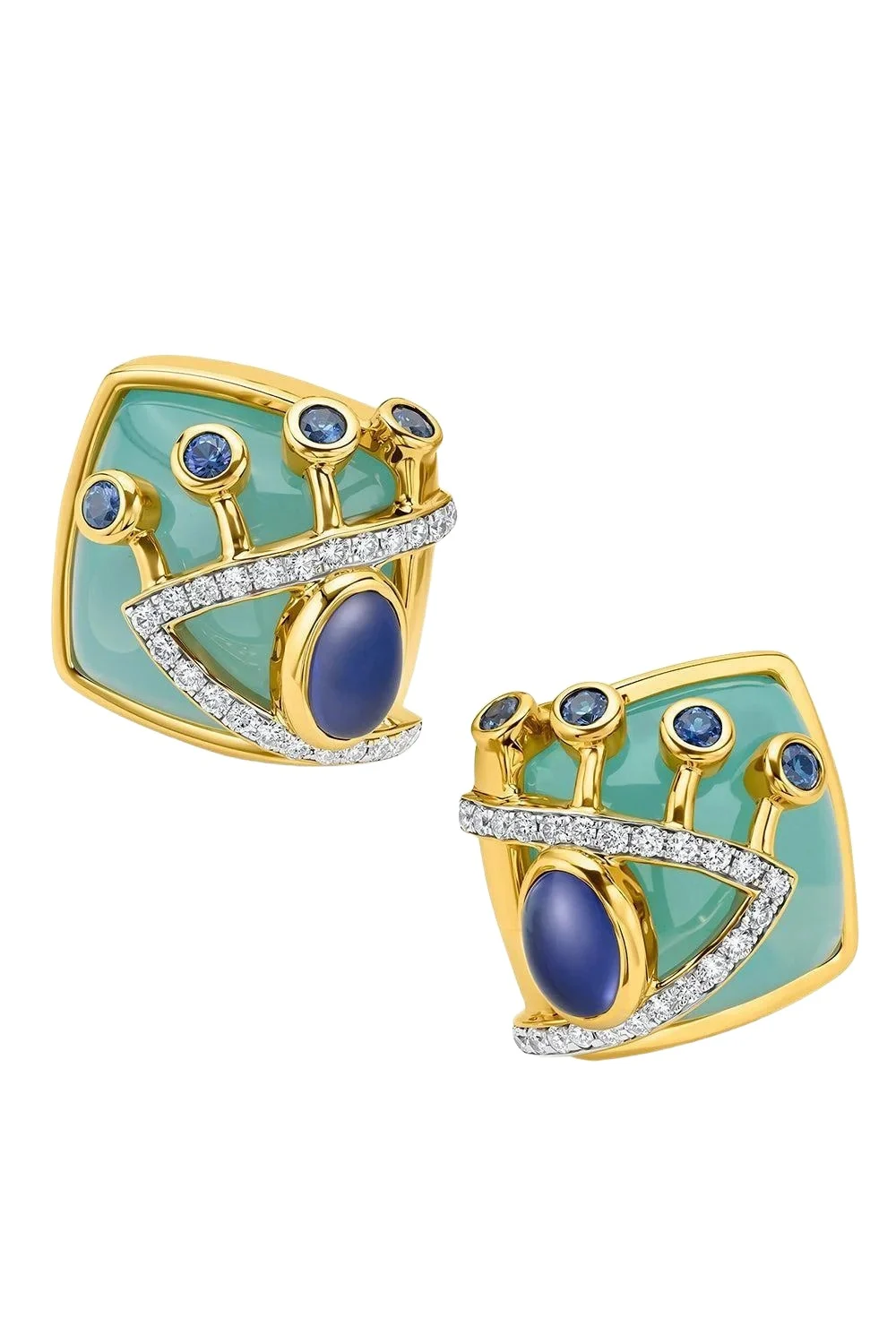 EDINA KISS Iolite Sapphire Side Eye Button Earrings