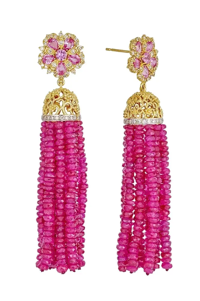 Jasmine Bloom Pink Sapphire & Diamond Tassel Earrings