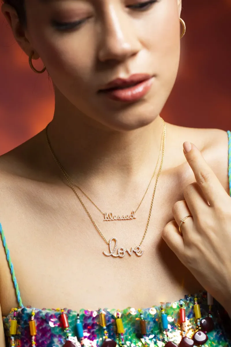 Sydney Evan Large Diamond Pave Love Script Necklace | Thumbnail 2 Sydney Evan Large Diamond Pave Love Script Necklace | Thumbnail 2