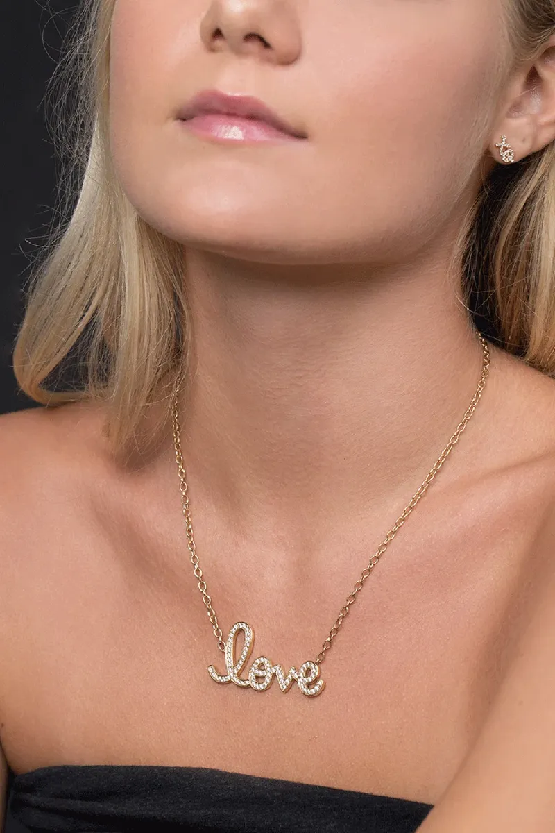 Sydney Evan Large Diamond Pave Love Script Necklace | Thumbnail 3 Sydney Evan Large Diamond Pave Love Script Necklace | Thumbnail 3