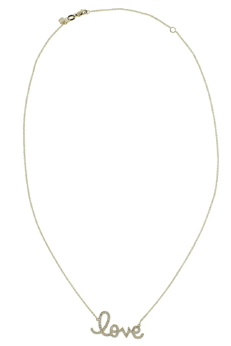 Sydney Evan Large Diamond Pave Love Script Necklace | Thumbnail 4 Sydney Evan Large Diamond Pave Love Script Necklace | Thumbnail 4