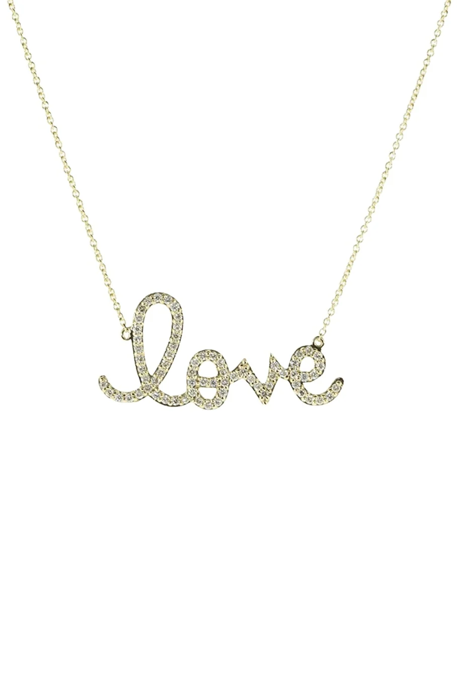Sydney Evan Large Diamond Pave Love Script Necklace