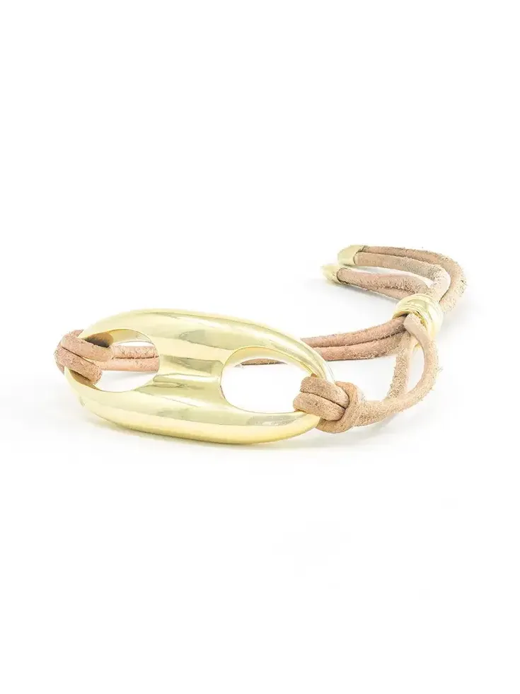 Large Gold Anchor Link Leather Bracelet Large Gold Anchor Link Leather Bracelet
