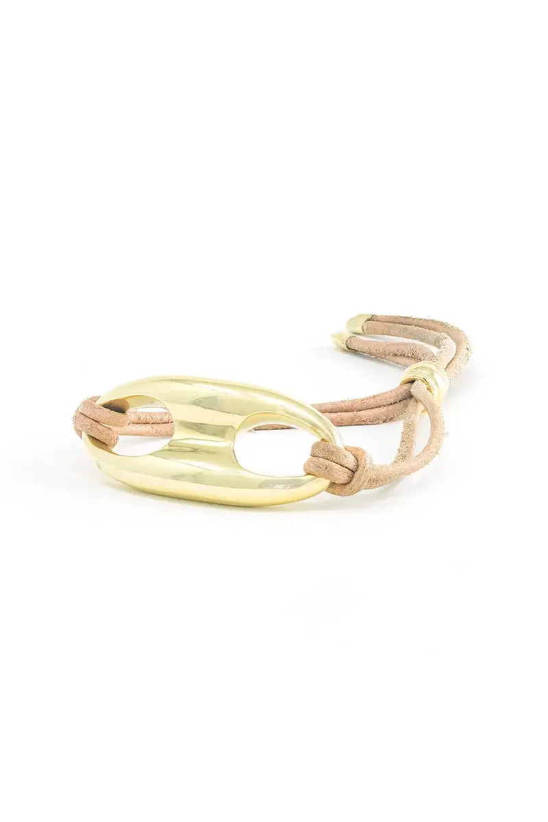 Large Gold Anchor Link Leather Bracelet