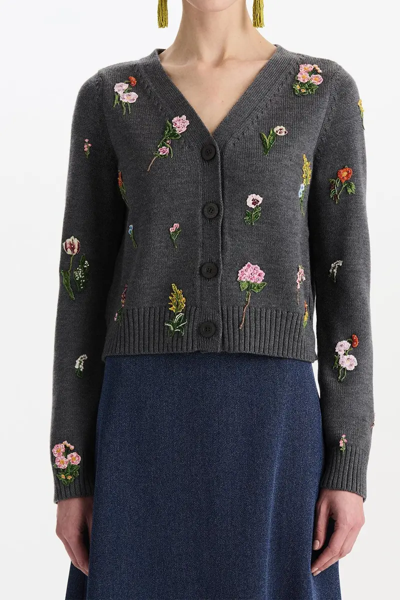 Oscar de la Renta Mini Floral Long Sleeve Cardigan | Thumbnail 2