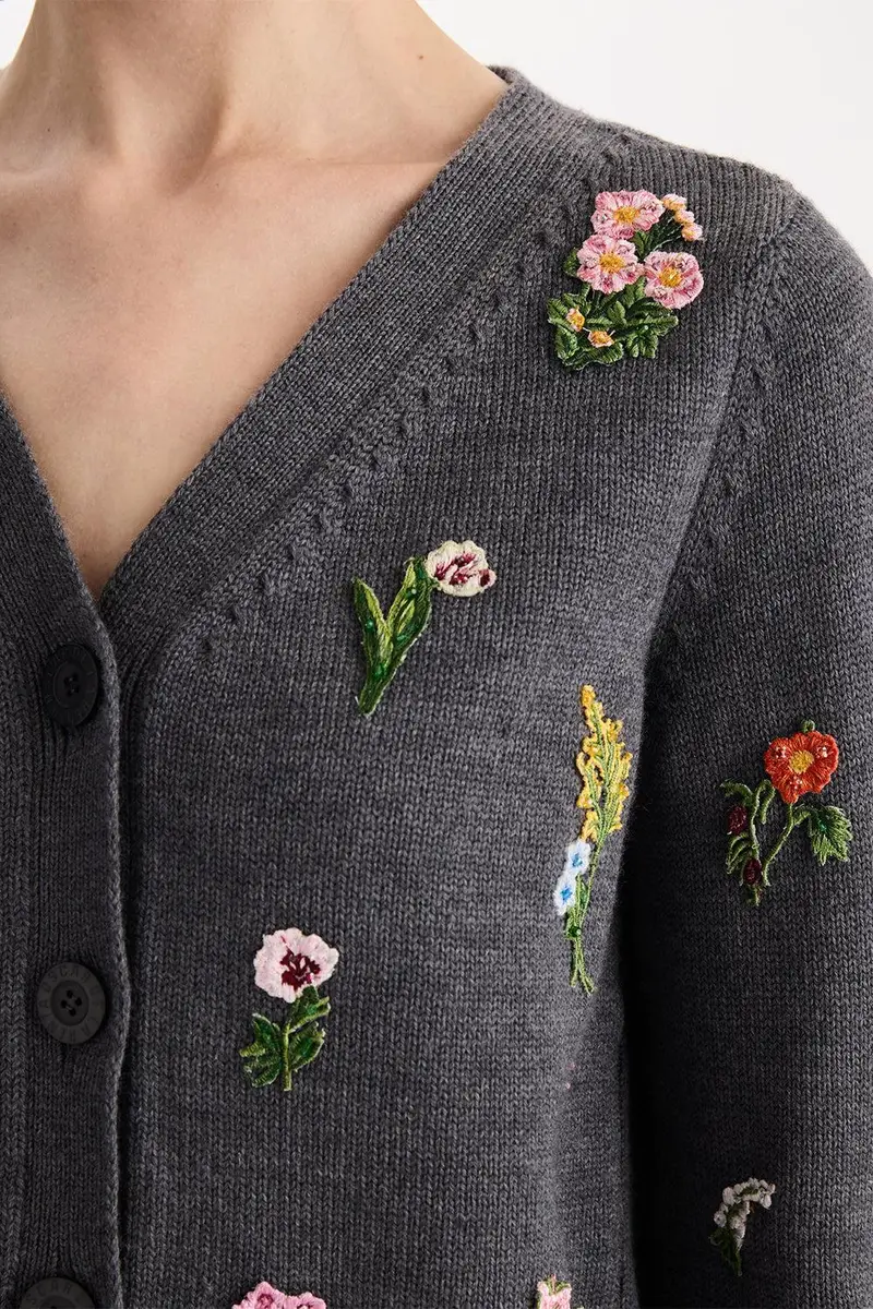 Oscar de la Renta Mini Floral Long Sleeve Cardigan | Thumbnail 3