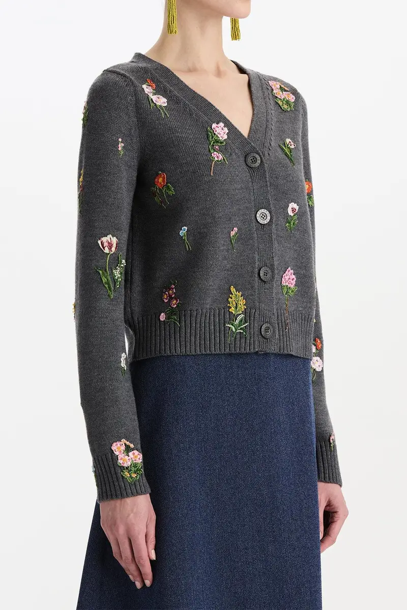 Oscar de la Renta Mini Floral Long Sleeve Cardigan | Thumbnail 4