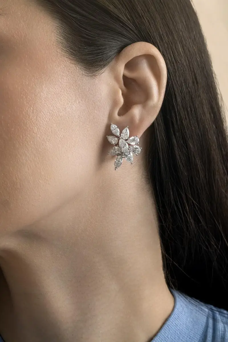 ARZANO Pear Diamond Cluster Earrings | Thumbnail 3