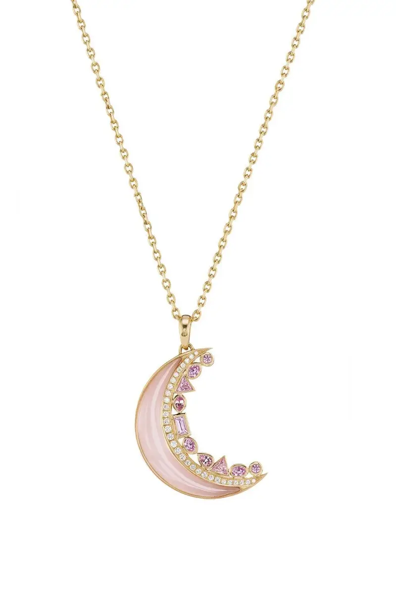 Sorellina Pink Opal Pink Sapphire Crescent Moon Inlay Pendant | Thumbnail 4 Sorellina Pink Opal Pink Sapphire Crescent Moon Inlay Pendant | Thumbnail 4