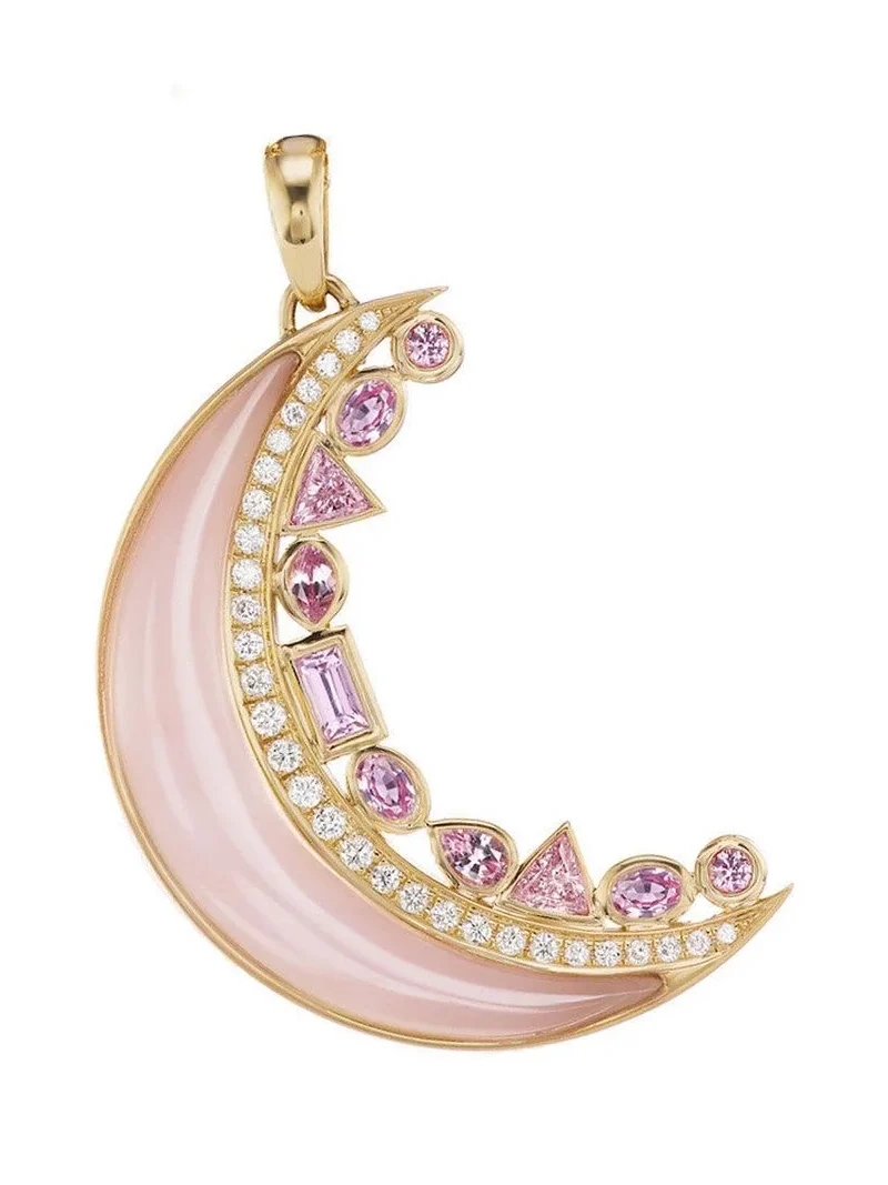 Sorellina Pink Opal Pink Sapphire Crescent Moon Inlay Pendant