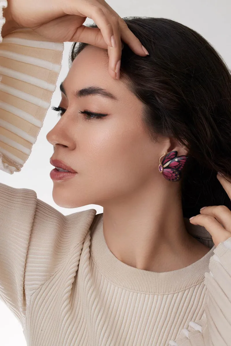 Silvia Furmanovich Pink Sapphire Butterfly Marquetry Earrings | Thumbnail 2