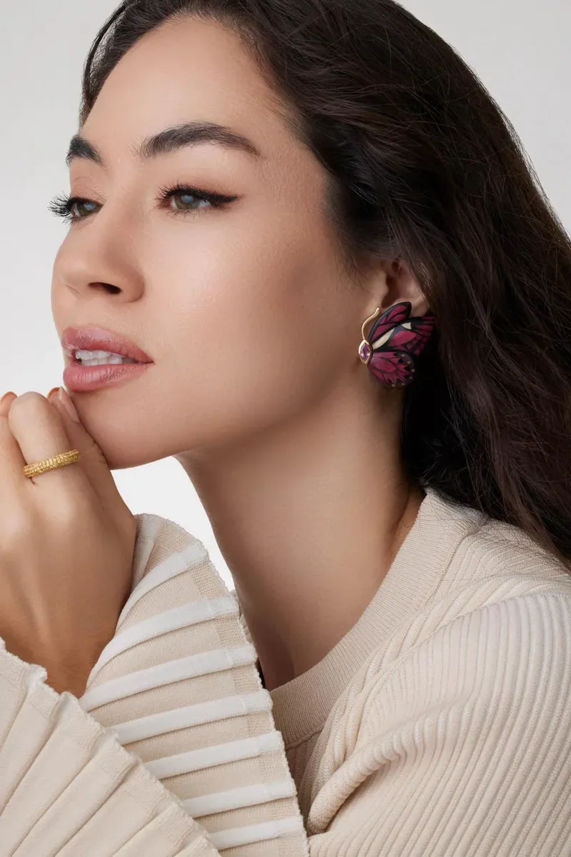 Silvia Furmanovich Pink Sapphire Butterfly Marquetry Earrings | Thumbnail 3