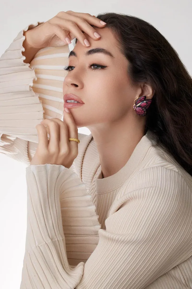 Silvia Furmanovich Pink Sapphire Butterfly Marquetry Earrings | Thumbnail 4