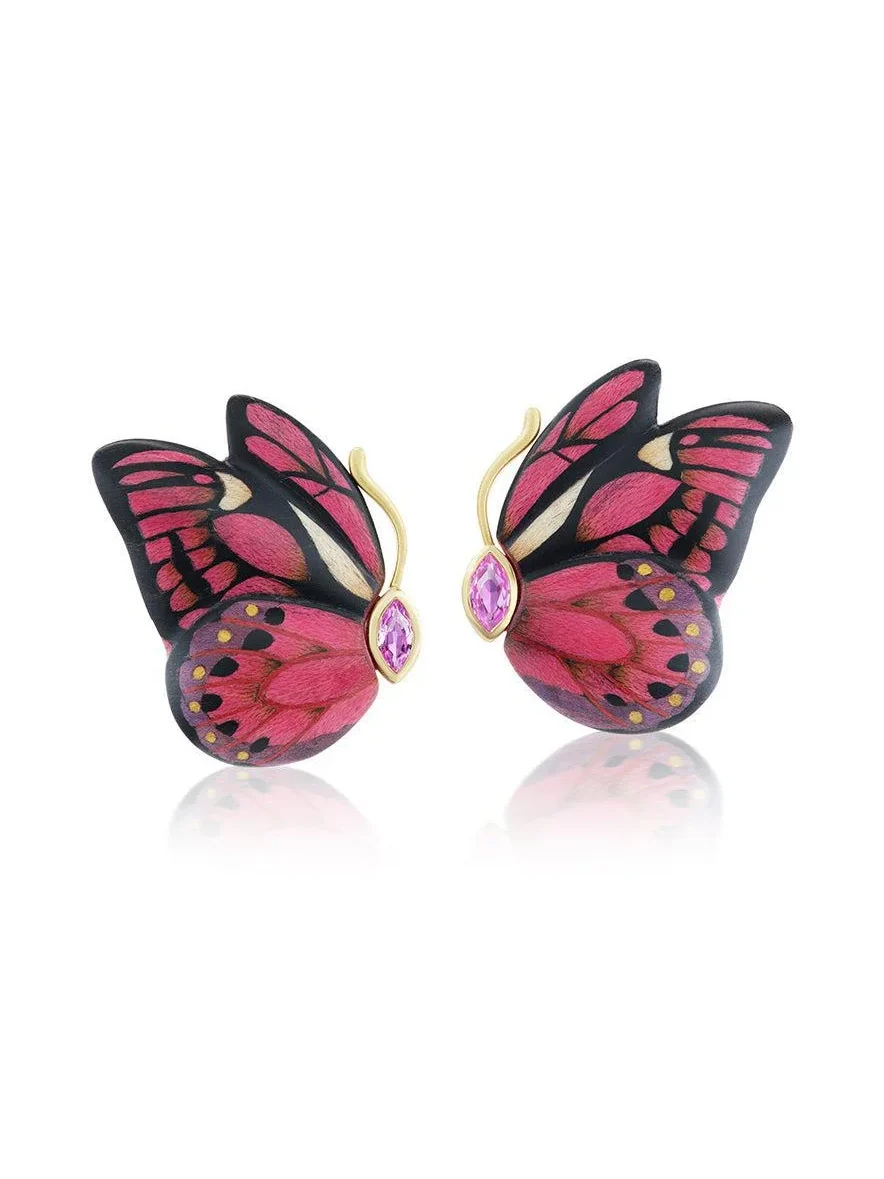 Pink Sapphire Butterfly Marquetry Earrings