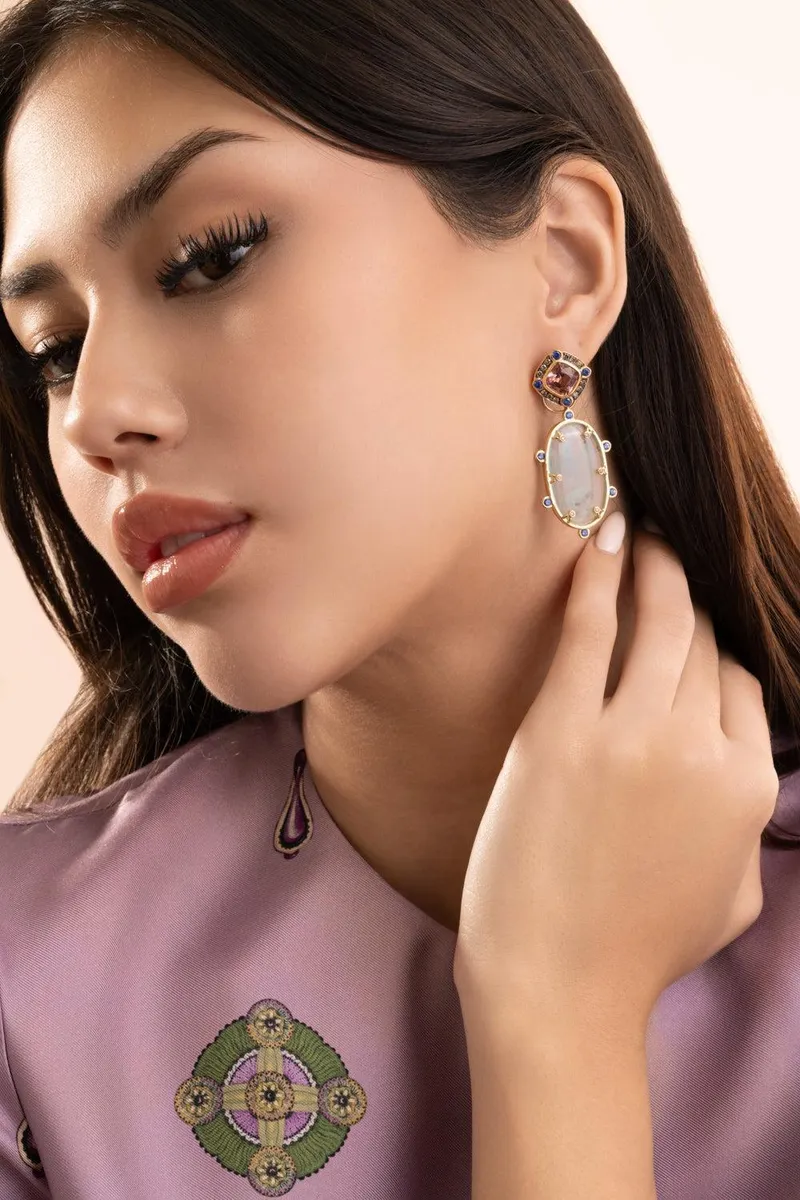 EDINA KISS Pink Tourmaline Opal Drop Earrings | Thumbnail 2