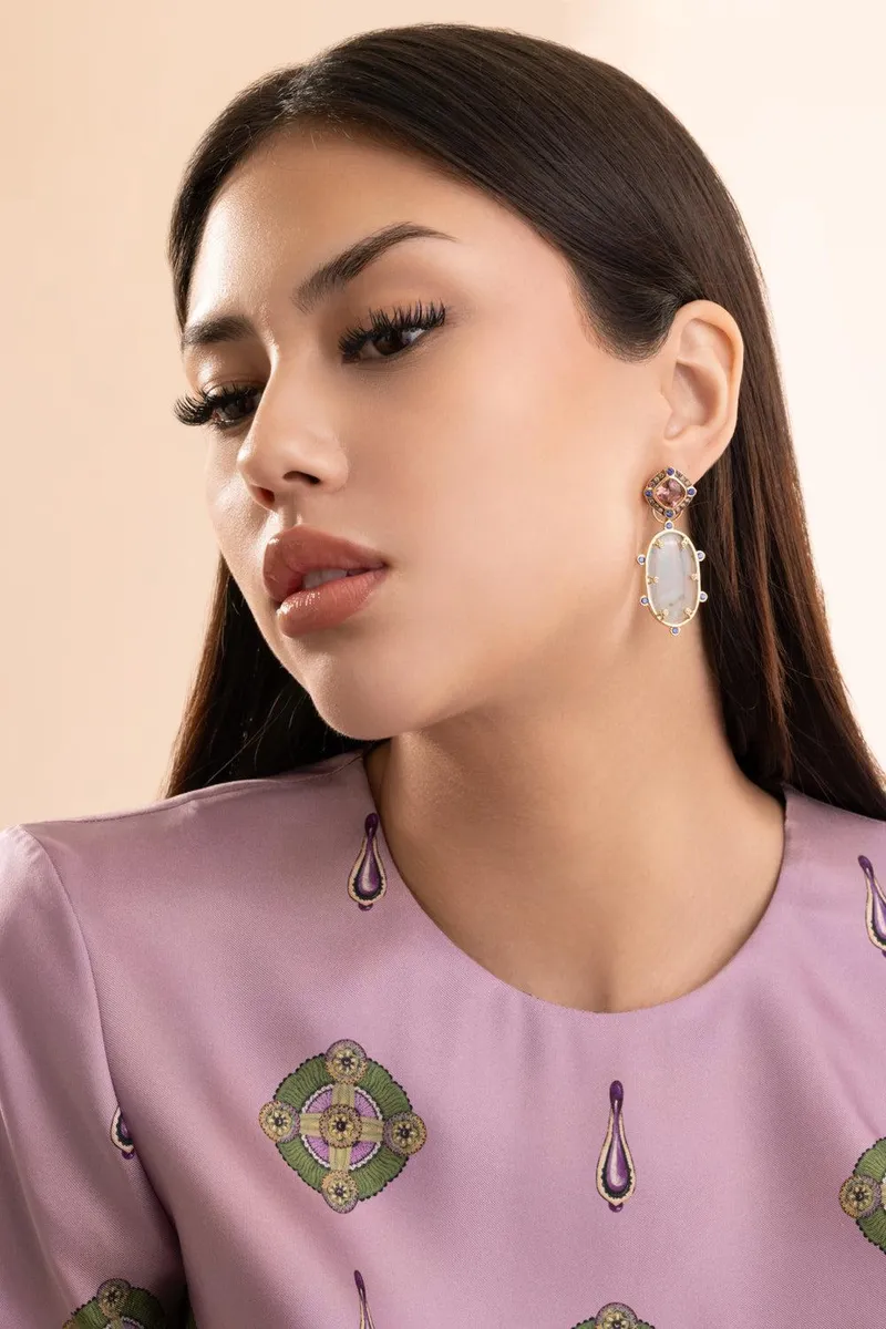 EDINA KISS Pink Tourmaline Opal Drop Earrings | Thumbnail 3