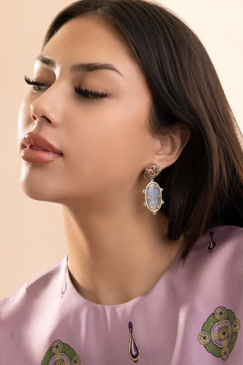 EDINA KISS Pink Tourmaline Opal Drop Earrings | Thumbnail 4