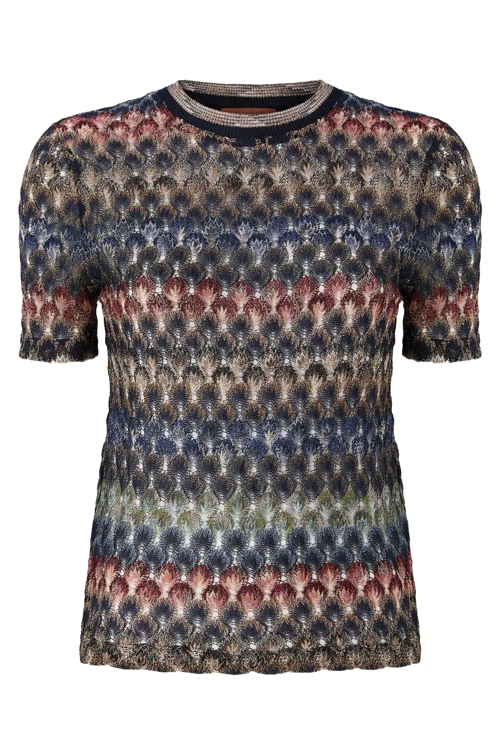 Short Sleeve Crew Neck Top - Multicolor Dark Short Sleeve Crew Neck Top - Multicolor Dark