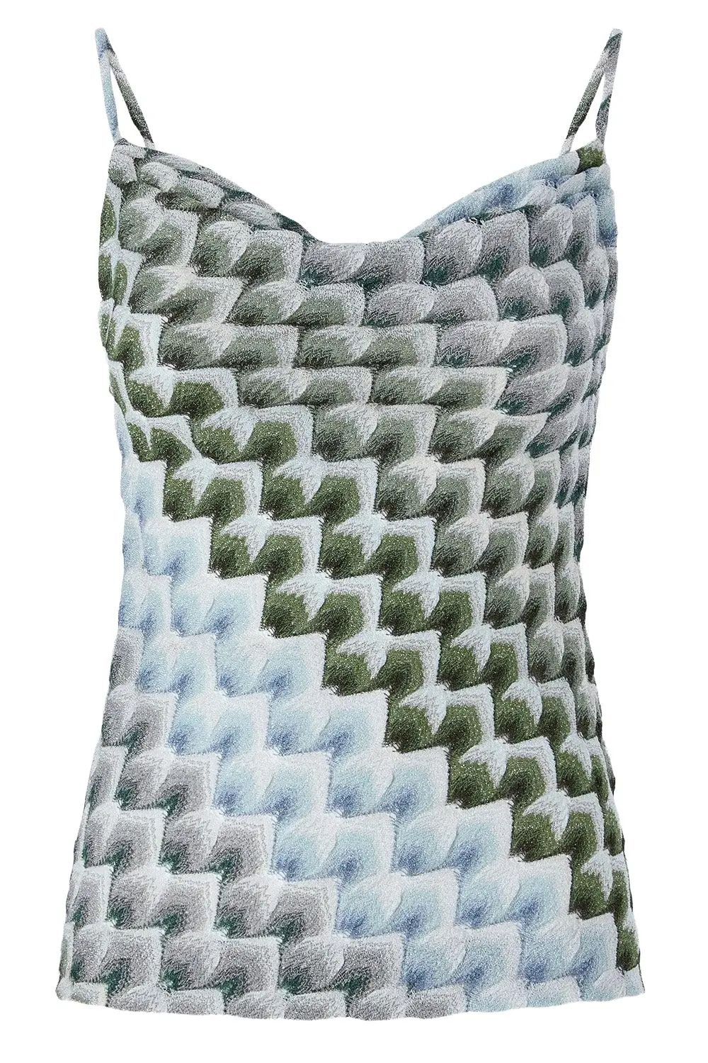 Sleeveless Knit Top - Green Light Blue White